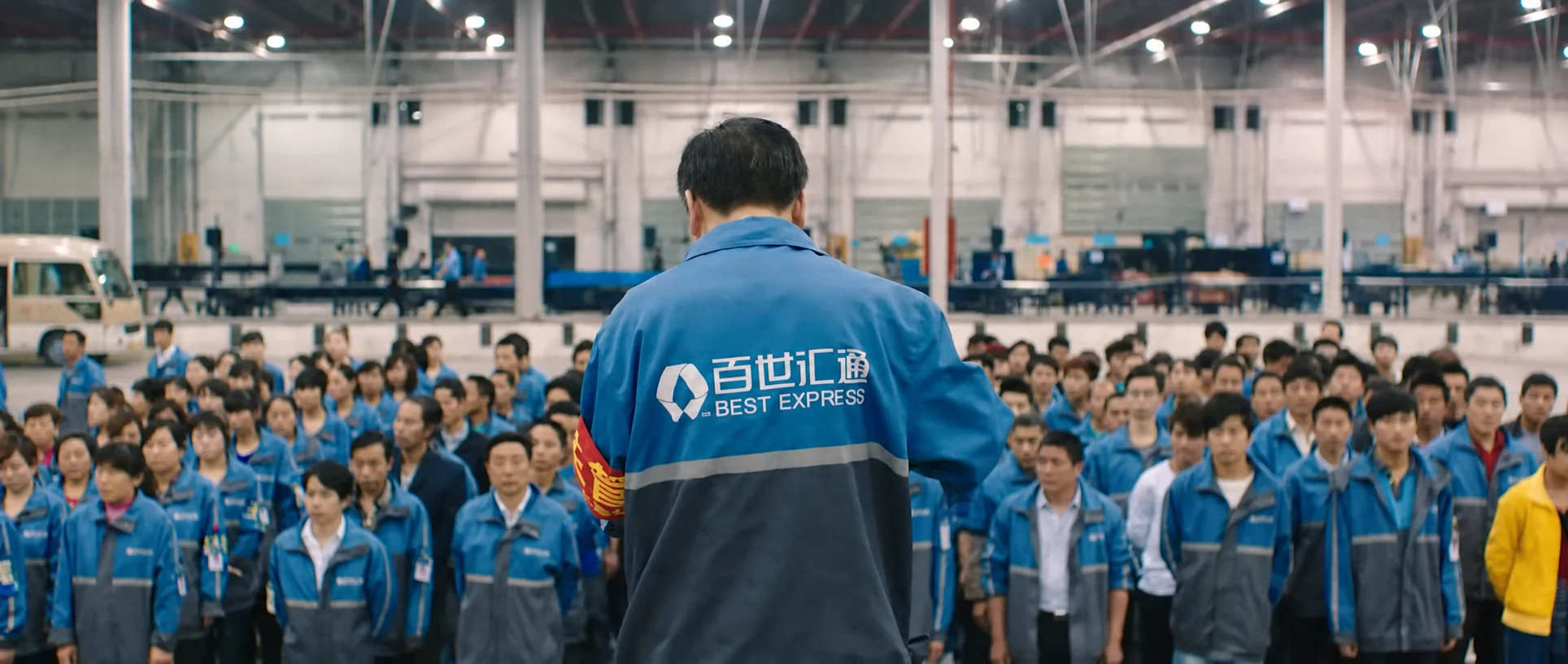Logistics staff assembled on an operations floor.