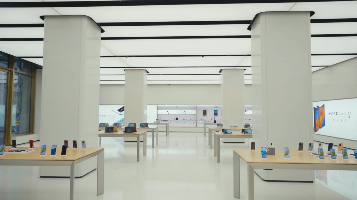 Wide view of the flagship store interior and displays