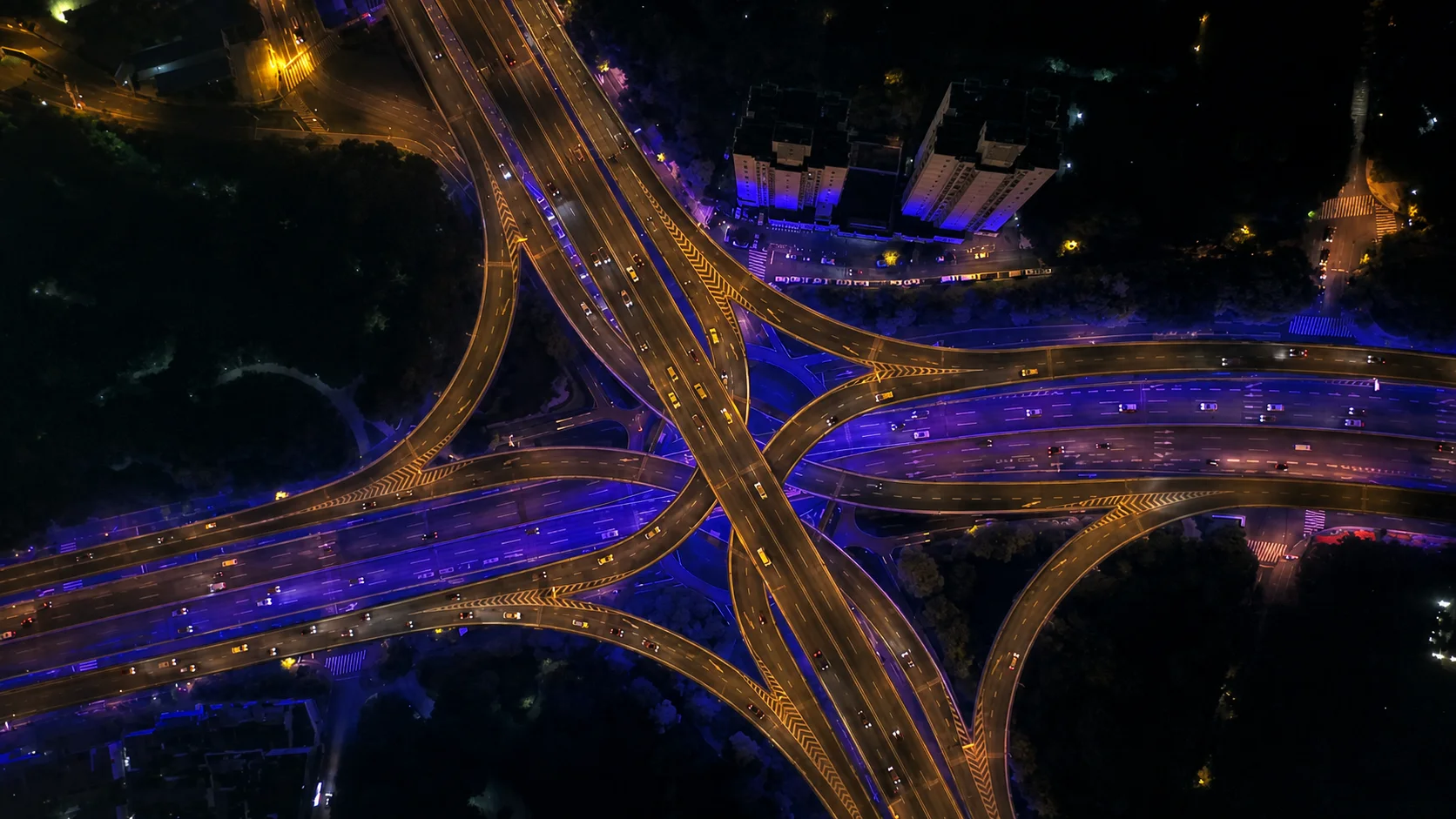 Aerial view of illuminated Shanghai roads at night
