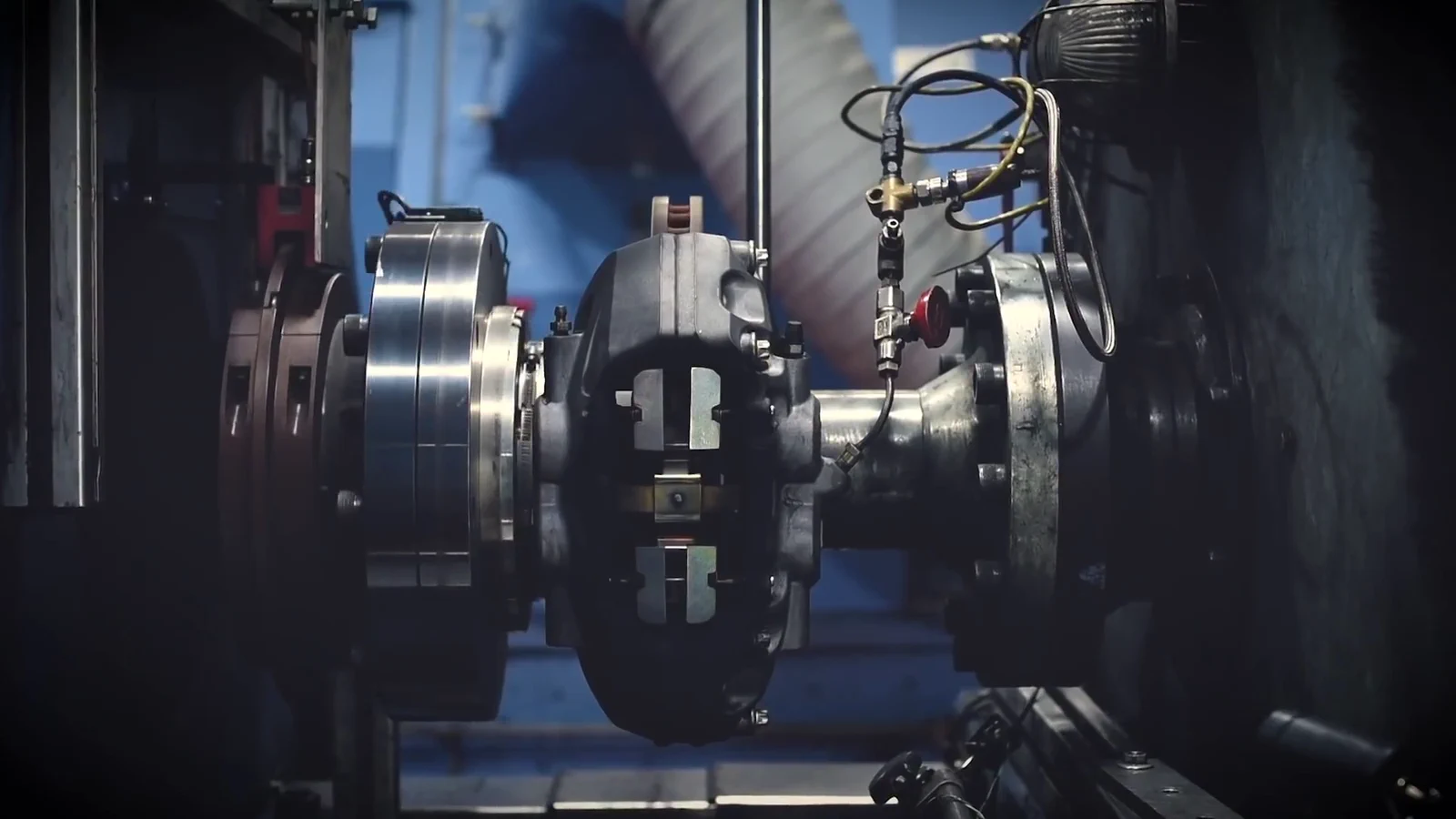 Brake assembly mounted on an automotive test rig
