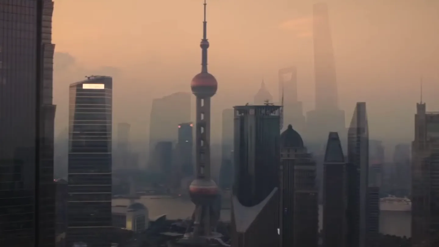 Shanghai skyline at dusk in the TRW campaign film