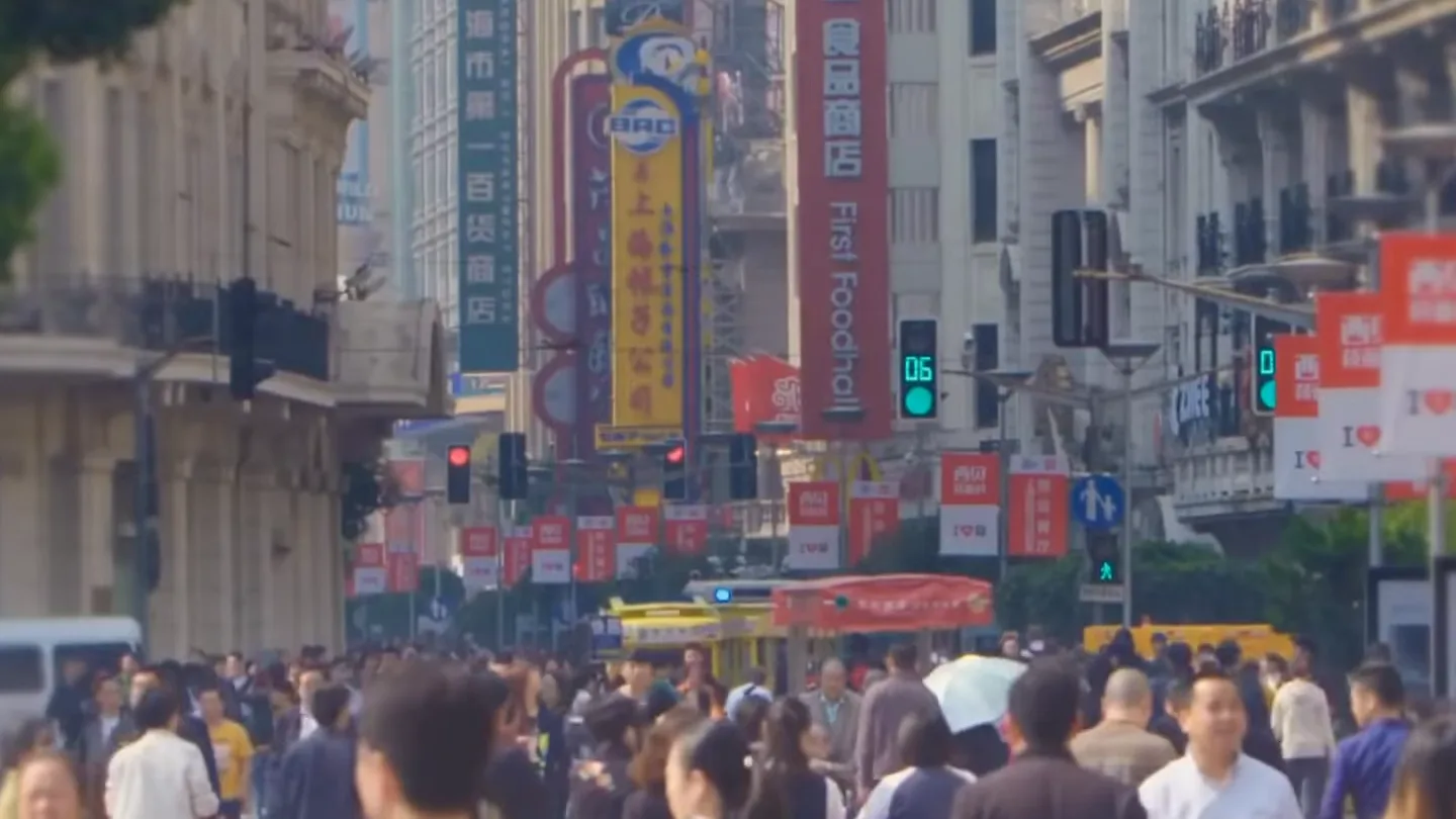 Crowded Shanghai street captured for the TRW campaign film