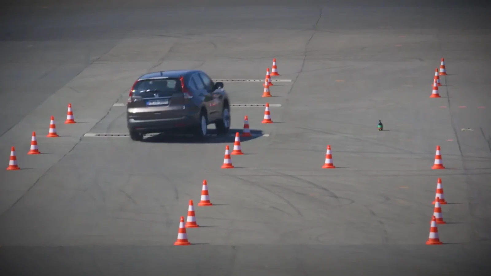 Vehicle navigating a cone-marked automotive test course