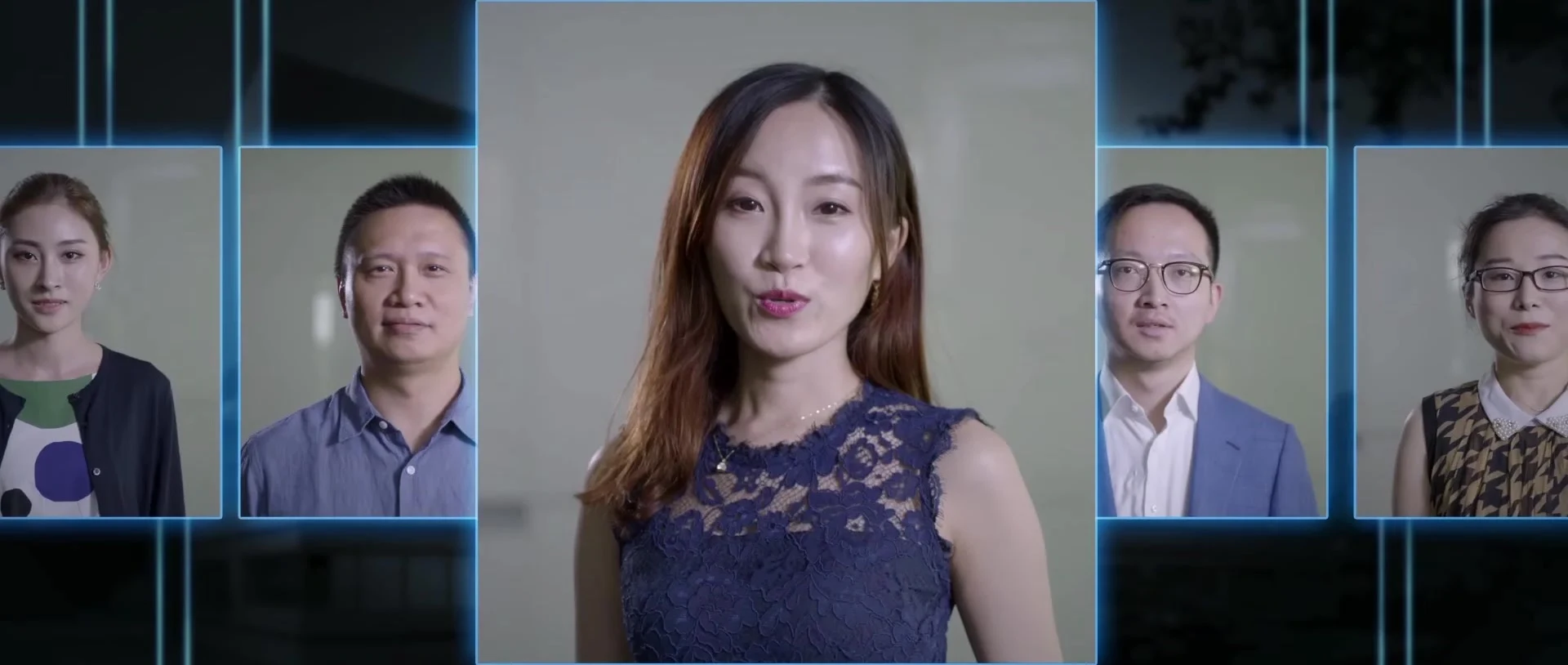 Employee interview portraits arranged in the PepsiCo China film.