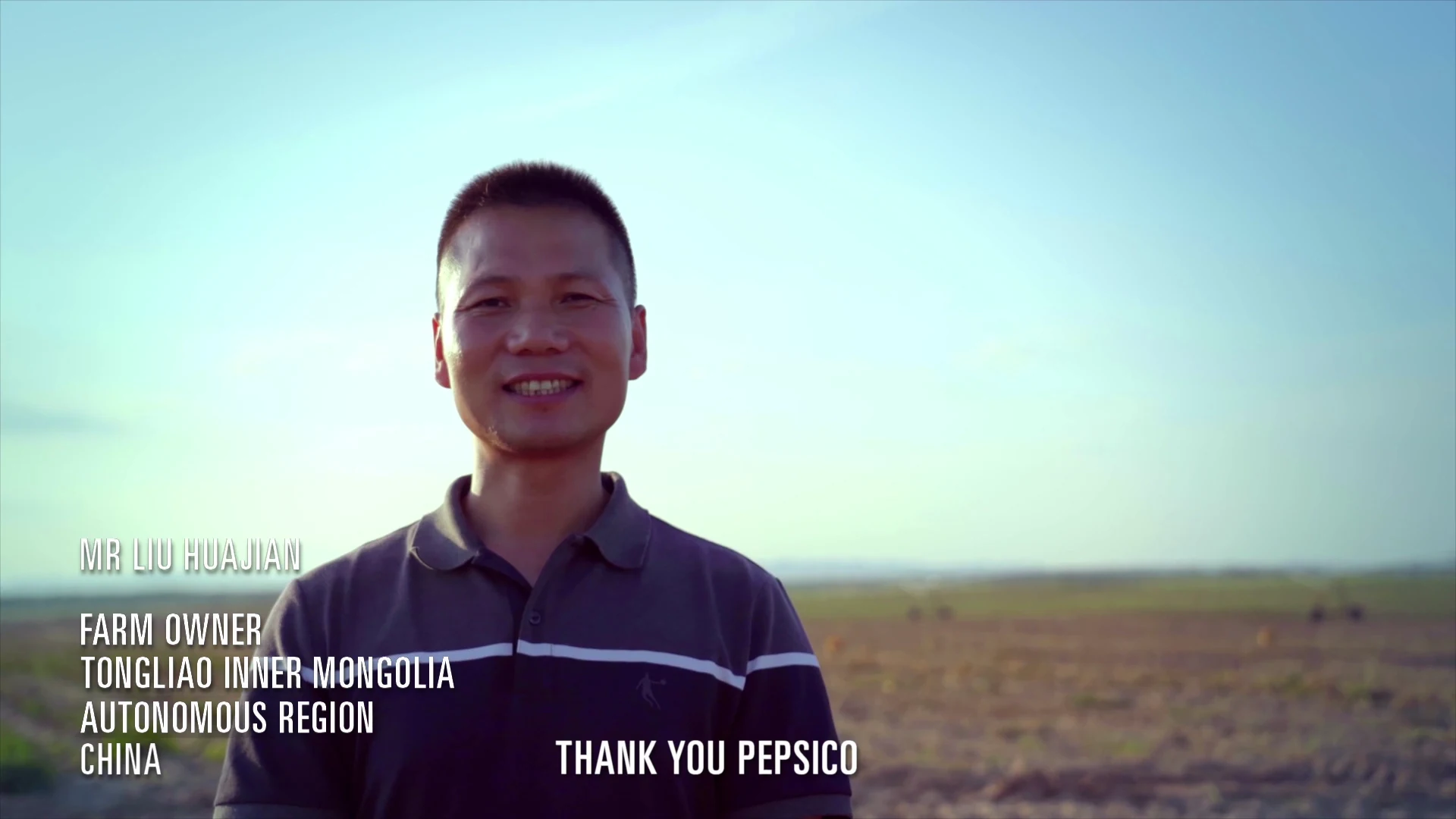 A farm owner interviewed outdoors in Inner Mongolia, with his introduction from the film.