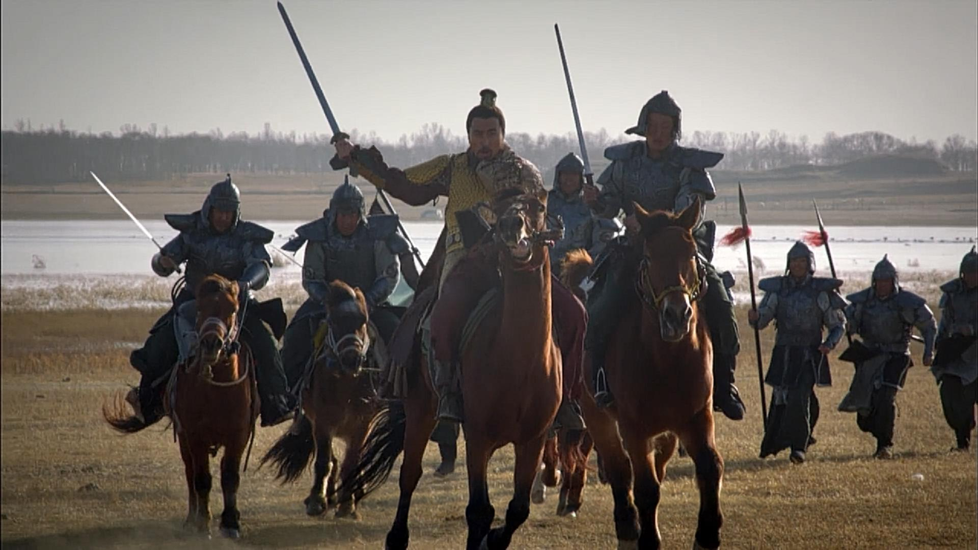 Mounted soldiers in a historical re-enactment from the programme.