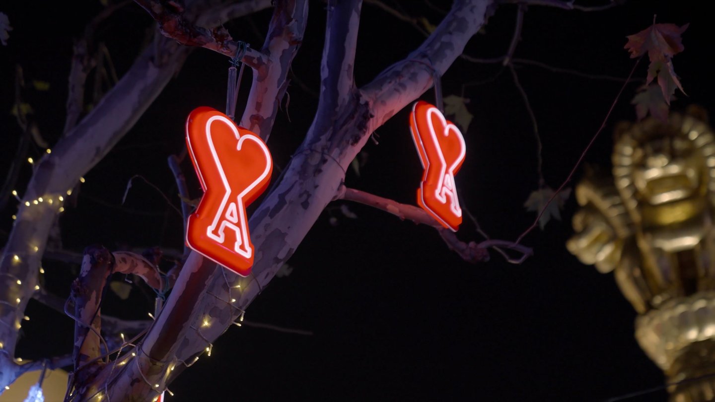 AMI Paris logo within the Shanghai Christmas installation film.