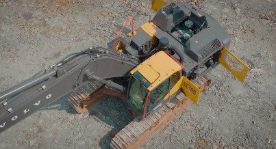 looking down volvo excavator