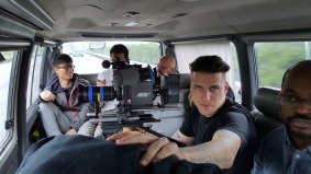 video crew on van