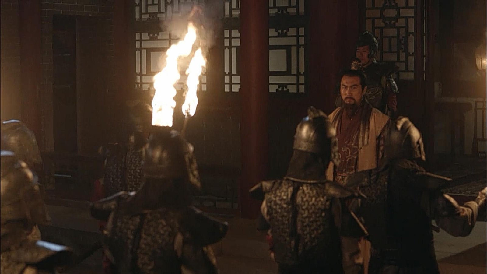 A torchlit interior in a historical re-enactment.