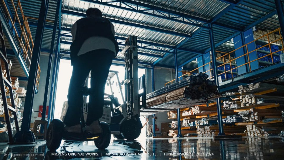 Film crew filming inside a warehouse in Shanghai with production equipment in use.