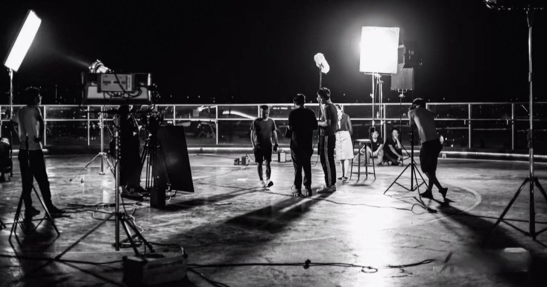 Drone setup on a beach during a video production in Hainan