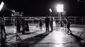 Drone setup on a beach during a video production in Hainan