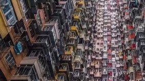 Monster Building aerial view in Quarry Bay, Hong Kong – ideal filming location for video production