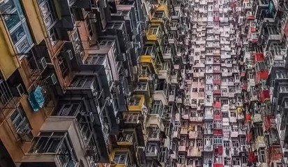 Monster Building aerial view in Quarry Bay, Hong Kong – ideal filming location for video production