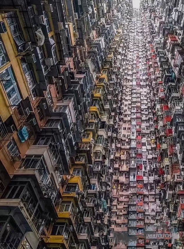 Monster Building aerial view in Quarry Bay, Hong Kong – ideal filming location for video production
